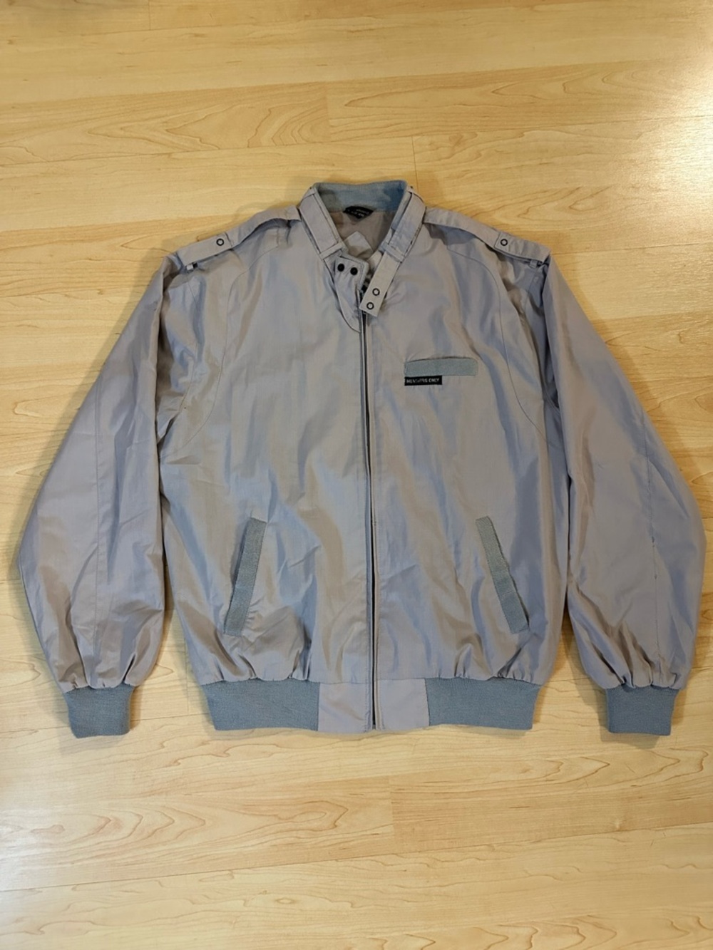 Members Only 80s Vintage Light Gray Racer Jacket with Ribbed Trim